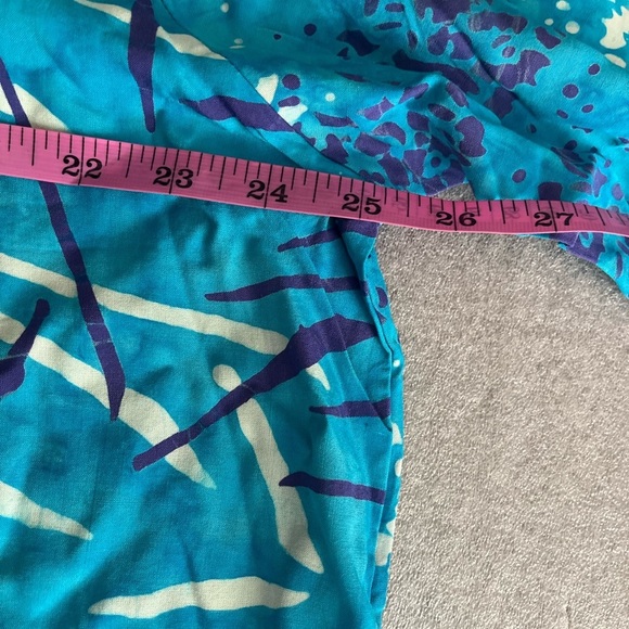 [1X/PTP:25”]Blue Sky Blue Patterned Button-Up Mid Sleeve Rayon Shirt Blouse - Picture 5 of 8